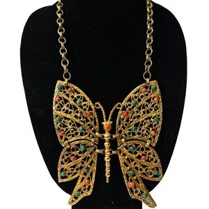 Vintage 1970s JULIANA DELIZZA & ELSTER Butterfly Pendant STATEMENT Necklace DEC